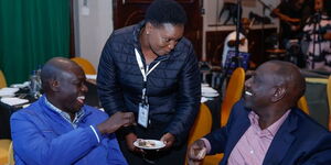 Health CS Susan Nakhumicha sharing cake with President William Ruto and Deputy President Rigathi Gachagua at the Fairmont Mt. Kenya Safari Club in Nanyuki on January 5, 2023.