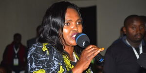 Nakuru Woman Representative Tabitha Karanja addresses Kenyans in a political gathering..jpg