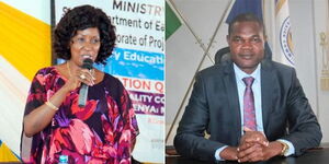 A collage of Teachers Service Commission Chief Executive Officer, Nancy Machara and deputy CEO Kennedy Juma Mulunda.