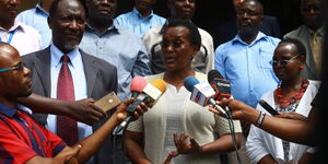 Special envoy for the blue economy and Maritime Affairs Nancy Karigithu during the inauguration of board members of Bandari Maritime Academy held at Bandari College in Mombasa County on May 31, 2019.