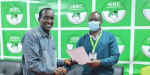 Narok Governor-elect, Patrick Ntutu receives his certificate on August 14, 2022.