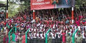 Narok resident pictured in pomp and colour during Madaraka Day Celebrations on June 1, 2020.