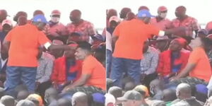 A collage image of Mvita MP Abdulswamad Nassir and Suna East MP Junet Mohamed during a rally in Mombasa county in February 2022.