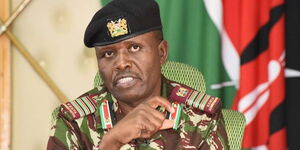 A photo of George Natembeya addresses journalists on destruction in the Mau Forest Complex in his office in Nakuru on September 13, 2019.