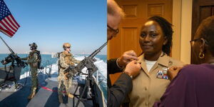 Photo collage between US Navy and Frida Karani