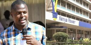 Kiharu MP Ndindi Nyoro (left) and Kenya Power building in Nairobi CBD