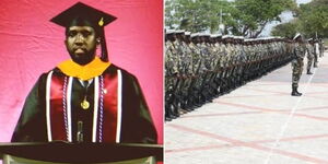 New graduand Captain Jamal Hassan who is attached to KDF (Left) and KDF officers at a past parade