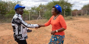 Kitui Governor Charity Ngilu welcoming Raila Odinga in Kitui South on Wednesday June 15, 2022