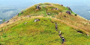 File image of hikers at Ngong' Hills in Nairobi