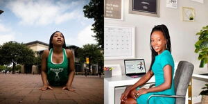 Photo collage of Rose Njeri the founder of Rosefit Apparel, an American online company