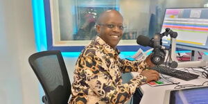 Kayu FM radio presenter Njogu Wa Njoroge in studio on September 28, 2022