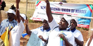 Nurses under the Health ministry during a protest at Uhuru Park in Nairobi on February 11, 2019,