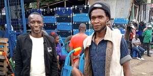 Shinaali Goodwin Lloyd (left) and  Simon Nyakundi, a University of Nairobi (UoN) dropout doing menial jobs in Nairobi