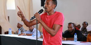 Nyali MP Mohammed Ali speaking at a past forum in Mombasa County