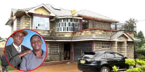 A photo of  Edward Morema and his wife Grace and their mansion in Nyamira County.