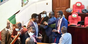 Chaos at the Nyandarua county assembly as MCAs clash over impeached Speaker Wahome Ndegwa's ouster 