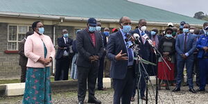 Nyandarua Governor Francis Kimemia Addressing the media following closed-door talks with Interior CS Fred Matiang'i on June 15, 2020.