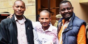 ODM National Youth Coordinator Benson Musungu in the company of Embakasi East MP Babu Owino and a colleague in Kibra in 2019.