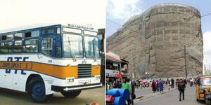 A photo collage of an OTC bus and a building at OTC along Ronald Ngala street in Nairobi County.