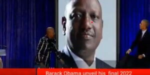 Doctored poster showing former US President Barrack Obama unveiling Deputy President William Ruto's portrait