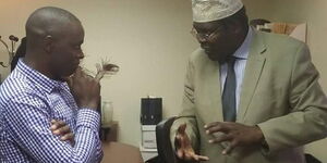 Samuel Okemwa (left) pictured during a past interview with firebrand lawyer Miguna Miguna