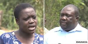 Photo collage of Brian Olunga's mother and father addressin the media on Friday August 12, 2022