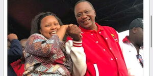 President Uhuru Kenyatta (right) and nominated Senator Millicent Omanga durng the Jubilee Party campaigns in 2017.
