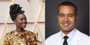 Photo collage between Actress Lupita Nyong'o and Doctor Omondi Nyong'o