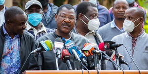 FORD-Kenya Party Leader Moses Wetangula during a press briefing at Hermosa Gardens in Karen on Tuesday, July 20, 2021.