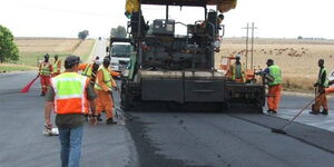 Ongoing construction on an access road in Thika town.