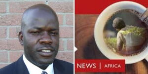 A photo collage of activist Godfrrey Onyango (left) and a poster of the Sex for Work' expose that aired on BBC. 
