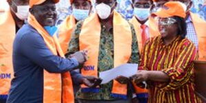 ODM Deputy Party Leader Governor Wycliffe Oparanya (center) issues nomination certificates to party candidates on January 6, 2021.