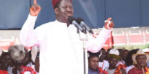 Orange Democratic Movement leader Raila Odinga addresses participants during the Turkana Tourism and Cultural Festivals at Ekalees Centre in Turkana County on August 16, 2019.