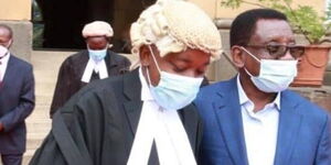 Siaya Senator James Orengo (right) with son Bob Orengo (left) after the latter was admitted to the Bar at the Supreme Court on Friday, July 3, 2020
