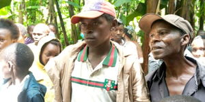 Osca Mithika (center) who was rumoured to be dead in Murang'a County pictured on December 3, 2020.