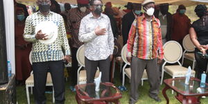 Rarieda MP Otiende Amollo, Siaya Senator James Orengo and EALA MP Oburu Odinga at Lusoi Ranch in Laikipia County on September 18, 2021