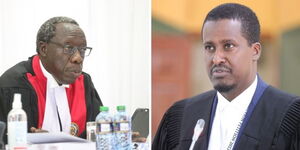 Justice William Ouko and advocate Mahat Somane during the presidential petition hearing on Thursday September 1, 2022.