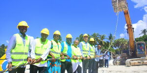 Information and Communications (ICT) Cabinet Secretary Joe Mucheru and Telcom CEO Mugo Kibati at the launch of the PEACE cable in Mombasa on Tuesday, March 29, 2022.