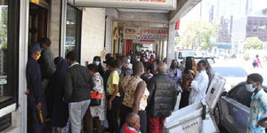 Parents crowded at uniforms shop in Nairobi.