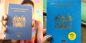 A photo collage showing Kenyans holding an EAC Passport