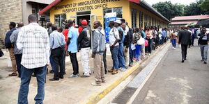 People queue for passports outside the Nyayo House headquarters in Nairobi.
