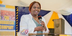 Pastor Dorcas Rigathi speaks at a teachers' conference at Chania Girls High School in Thika on Friday, January 20, 2023