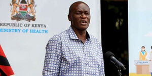 Dr Patrick Amoth speaking at the Ministry of Health headquarters