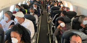 People wearing protective masks during a flight 
