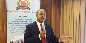 EAC Secretary General Peter Mathuki speaking during a past East Africa Business Council event