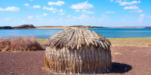 Photo of a traditional El Molo hut near lake Turkana taken on September 11, 2020.