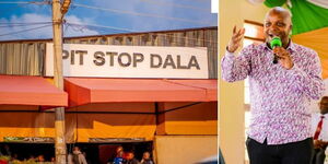 A collage of Pit Stop Dala in Kisumu(Left) and Langata Member of Parliament Phelix Odiwuor (Right)