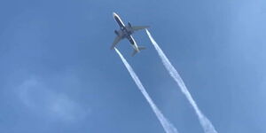 A plane dumps fuel before heading to Los Angeles International Airport, USA on January 14, 2020.