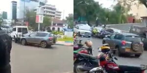 A collage image of a driver deliberately hitting a police vehicle and escaping on August 17, 2022 in Kisumu City.