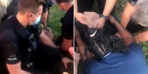 Police officers from Essex Police Department manhandle a Kenyan mentally-ill man